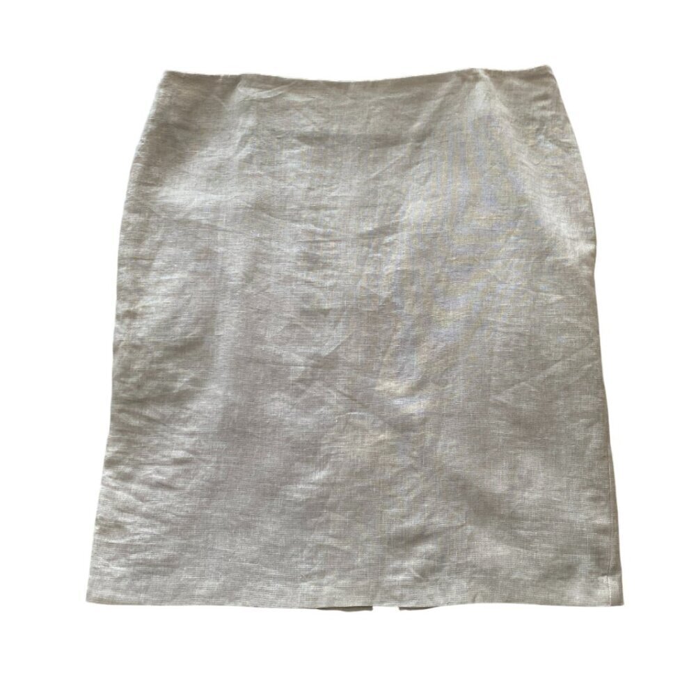 LE CHATEAU  Cream Color 95% Linen Shimmery Knee Length Skirt Size 15/16